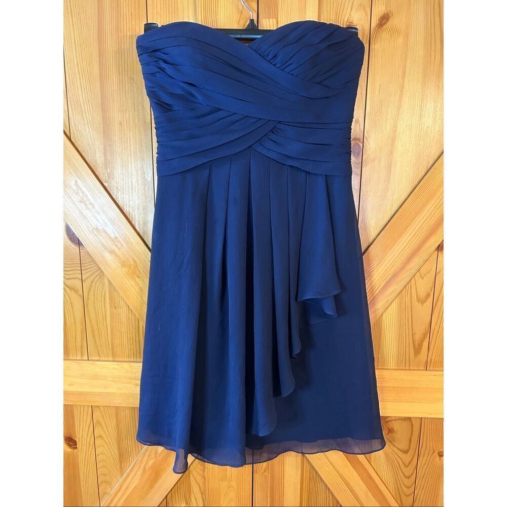 David’s Bridal Strapless Prom Homecoming Dress Navy Back Zip Size 2 (5436)